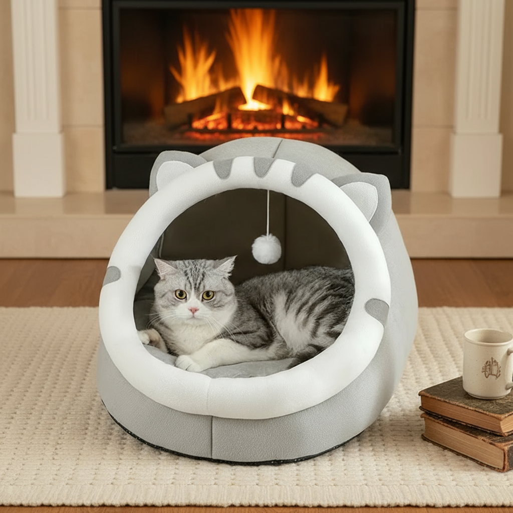 Cama Cueva Súper Cálida / Nido Acolchado Antiestrés para Gatos y Perros Pequeños