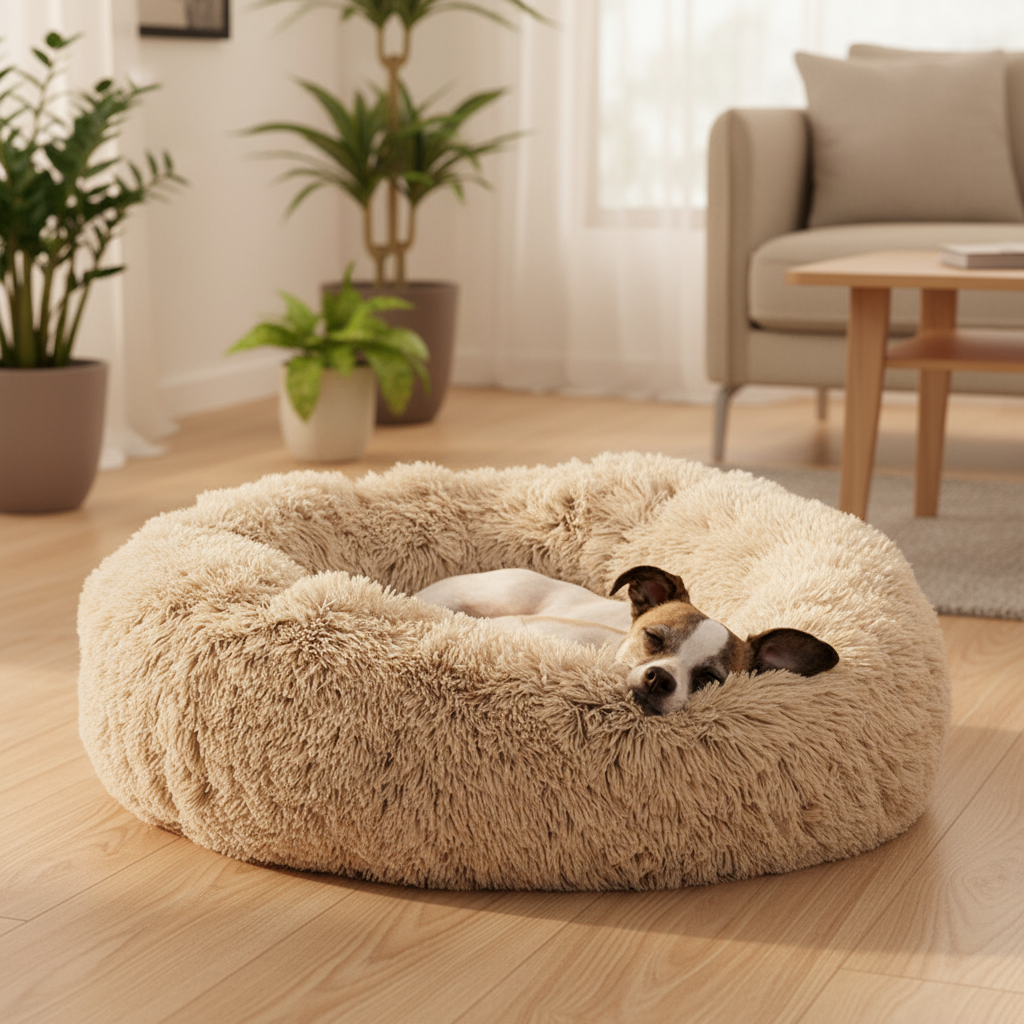 Cama Redonda Felpa Larga / Sofá Suave y Cálido para Perros y Gatos