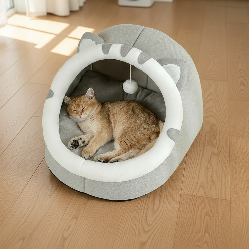 Cama Cueva Súper Cálida / Nido Acolchado Antiestrés para Gatos y Perros Pequeños