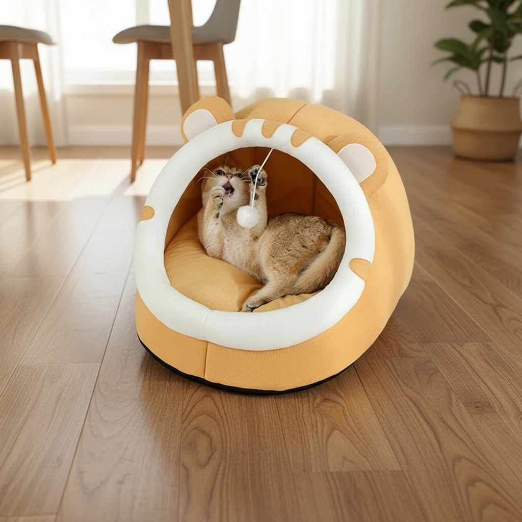 Cama Cueva Súper Cálida / Nido Acolchado Antiestrés para Gatos y Perros Pequeños