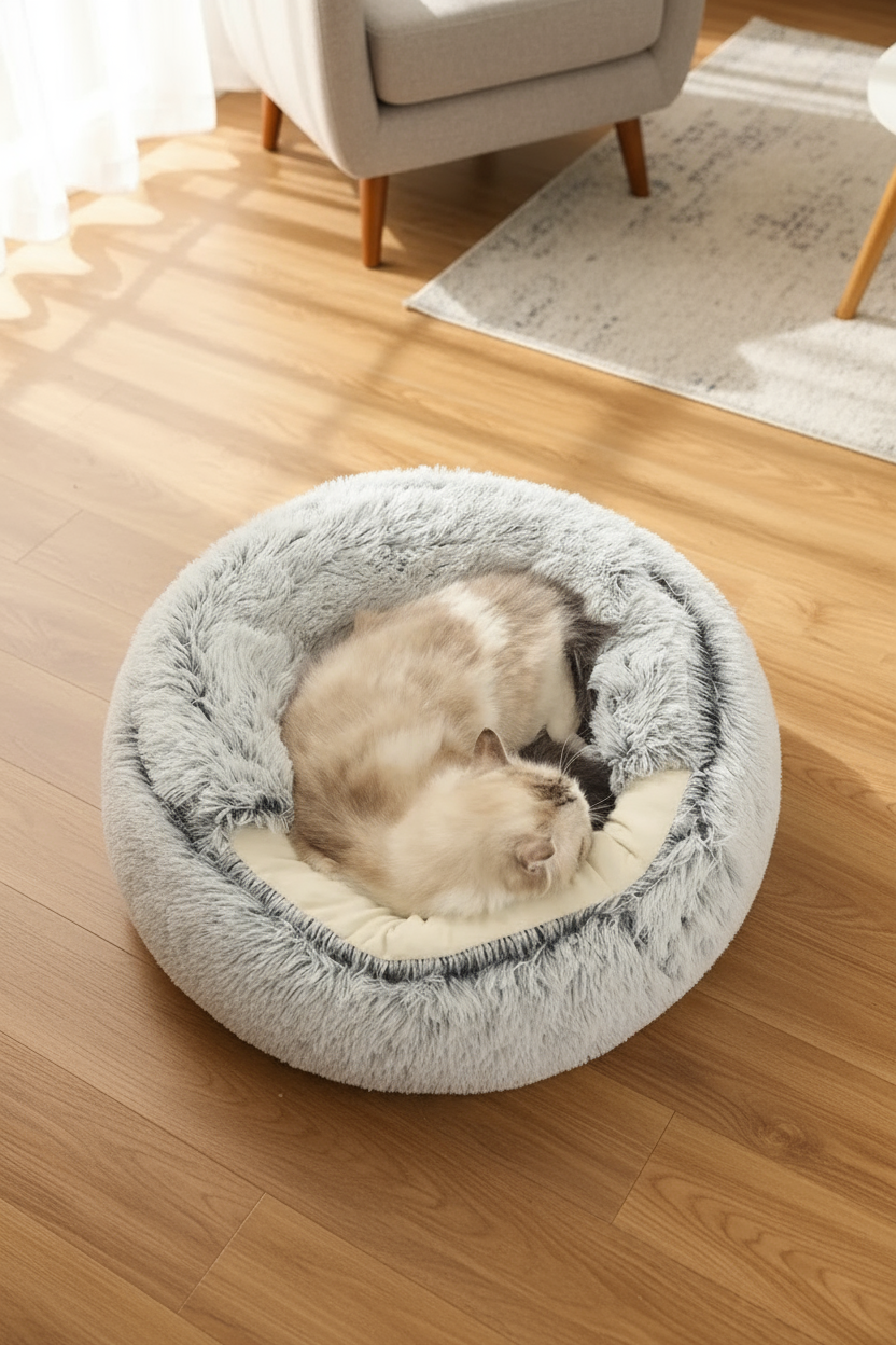 Cama Redonda Felpa 2 en 1 / Nido Desmontable para Gatos y Perros Mini