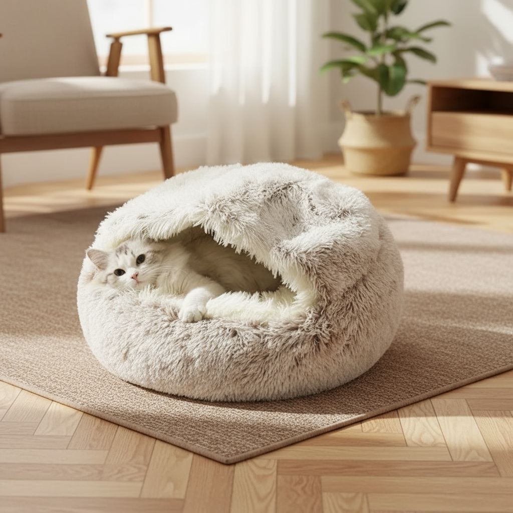 Cama Redonda Felpa 2 en 1 / Nido Desmontable para Gatos y Perros Mini