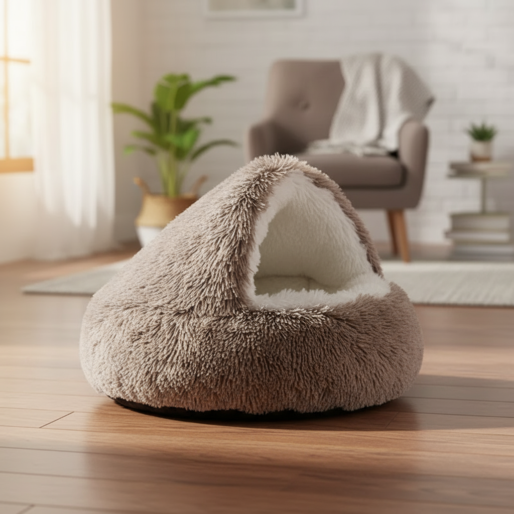 Cama Redonda Felpa 2 en 1 / Nido Desmontable para Gatos y Perros Mini