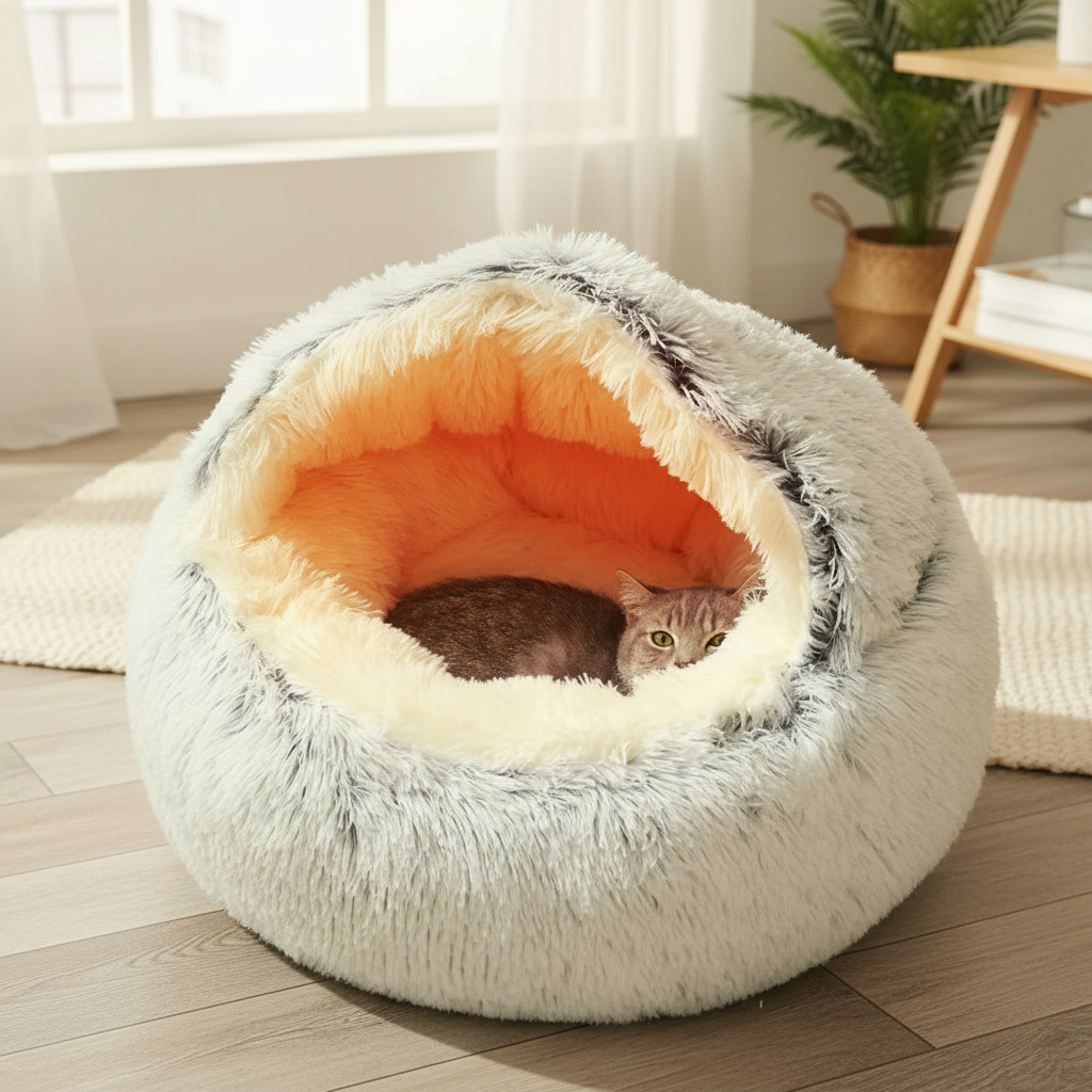 Cama Redonda Felpa 2 en 1 / Nido Desmontable para Gatos y Perros Mini